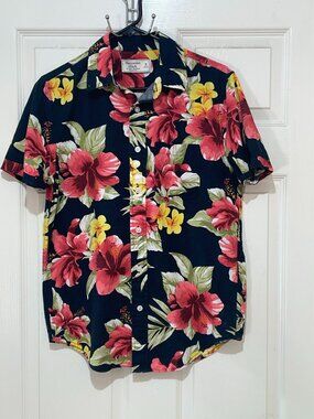 ABERCROMBIE & FITCH Mens Floral Hawaiian Button-Up Short Sleeve Shirt Sz S